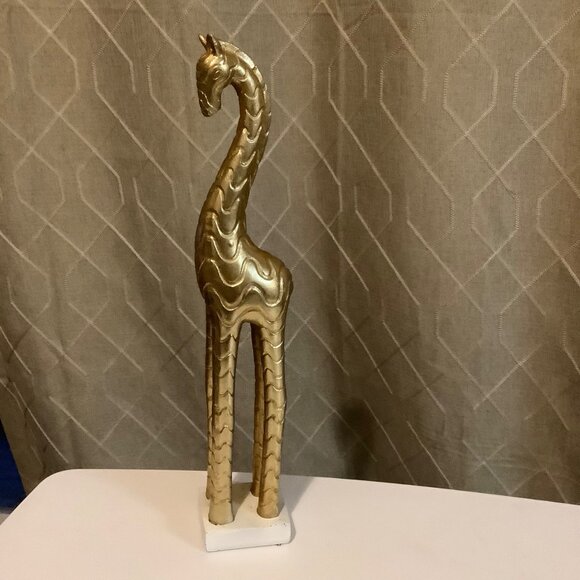 Gold Abstract Giraffe Decorative Wood Statue Figurine 16” Modern Art Sculpture - Picture 1 of 4